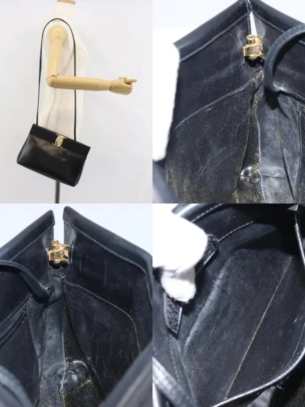 Salvatore Ferragamo Vala Shoulder Bag Leather Black Gold Auth 162154